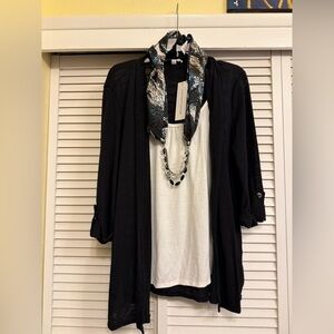 BRAND NEW Black& White Women's Shirt Jacket Notion Removable Scarf Necklace Sz M
